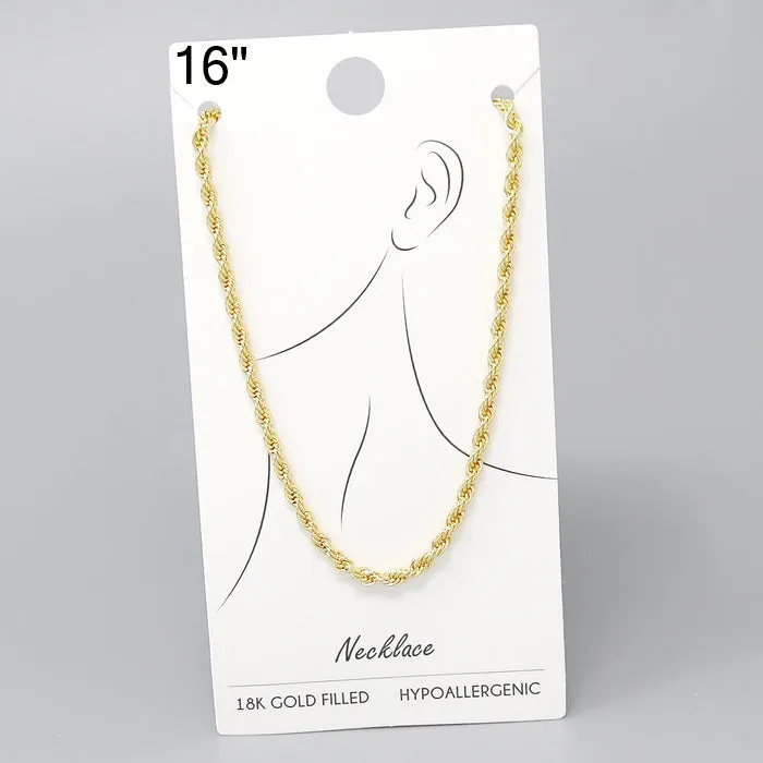 18K Gold Dipped Rope Chain Necklace - 16"