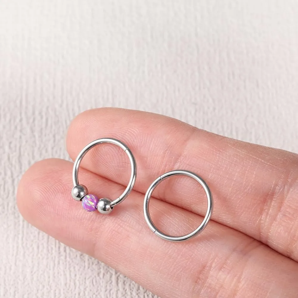4PCS Nose Rings Opal 18G Nose Hoops 316L Surgical Steel Hypoallergernic Nose Piercings Jewelry for Women Nose Rings Suitable for Septum Rings Cartilage Earring Tragus Earring
