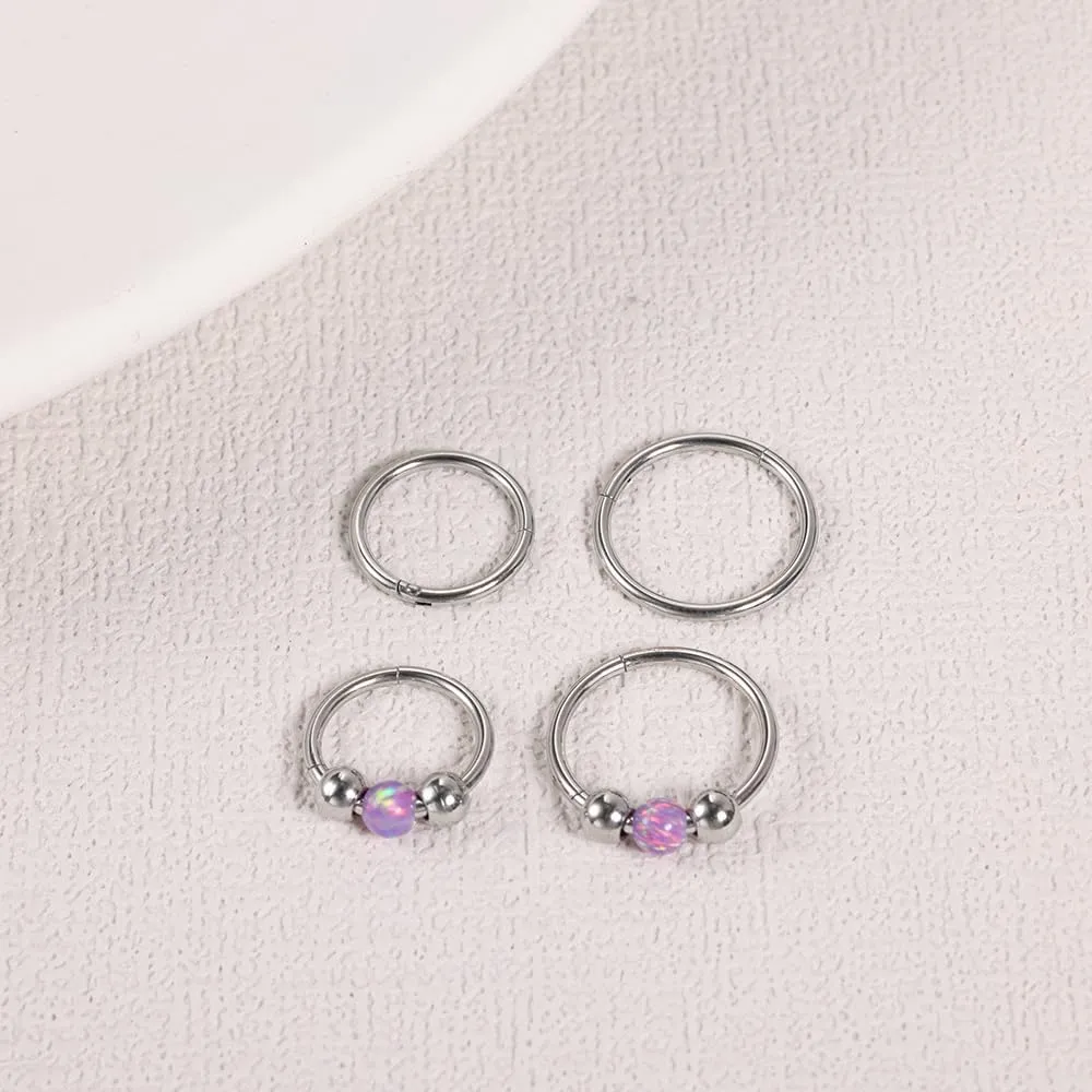 4PCS Nose Rings Opal 18G Nose Hoops 316L Surgical Steel Hypoallergernic Nose Piercings Jewelry for Women Nose Rings Suitable for Septum Rings Cartilage Earring Tragus Earring