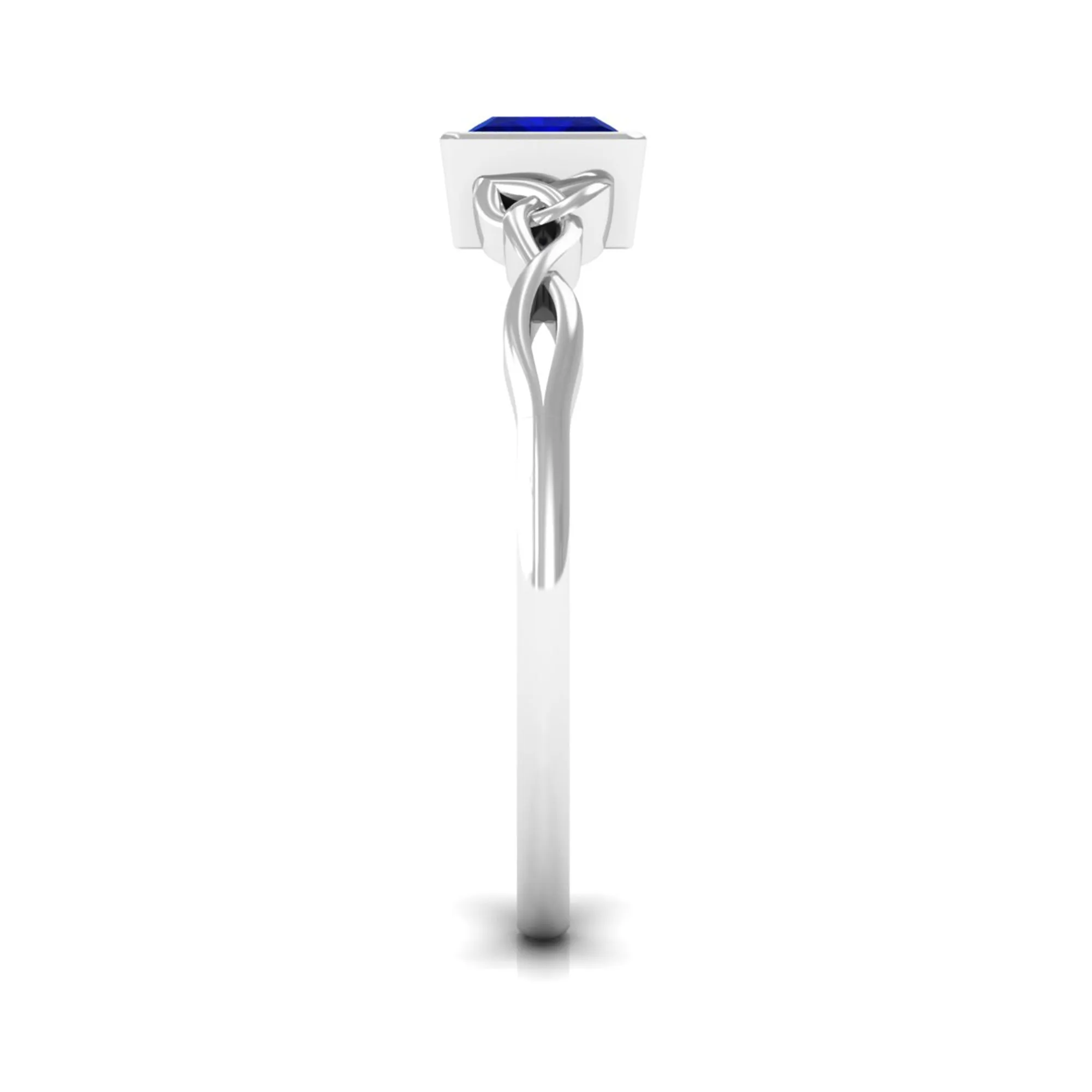 5 MM Princess Cut Lab Grown Blue Sapphire Celtic Solitaire Ring