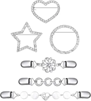 6 Pieces Dress Back Clips Retro Dress Cinch Clips for Women Girls Brooch Pins Cardigan Brooch Clip Vintage Sweater Shawl Clips Dress Pins (Elegant Style)