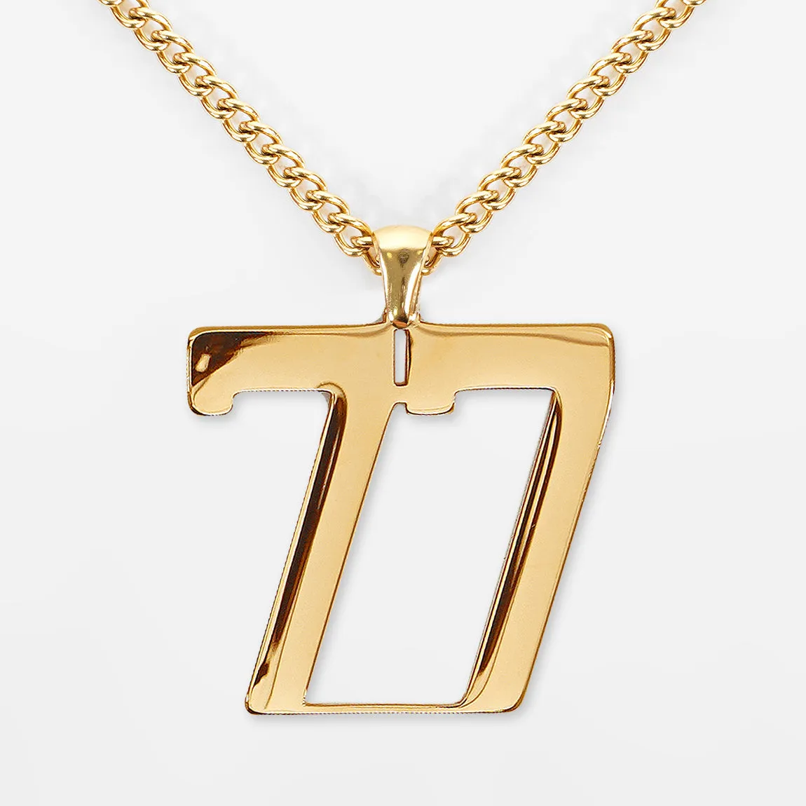 77 Number Pendant with Chain Kids Necklace - Gold Plated Stainless Steel