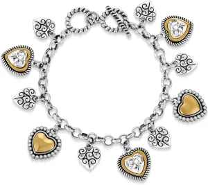 Antique Gold Heart Bracelets for Women With Eleven Textured Puffy Heart Charms Bracelets Boho Bracelet Trendy Gold And Silver Bracelet link Chain Bracelet Fashion Two Tone Jewelry Gift