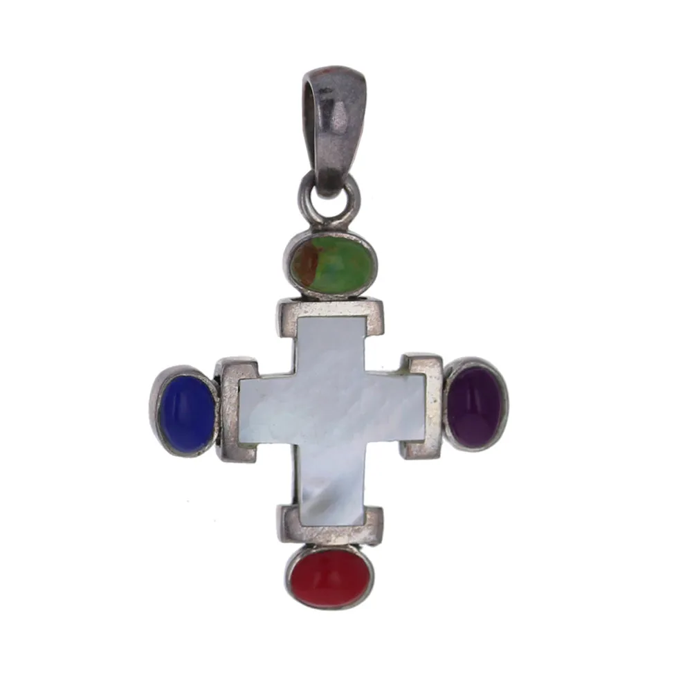 Assorted Stone Cross Pendant