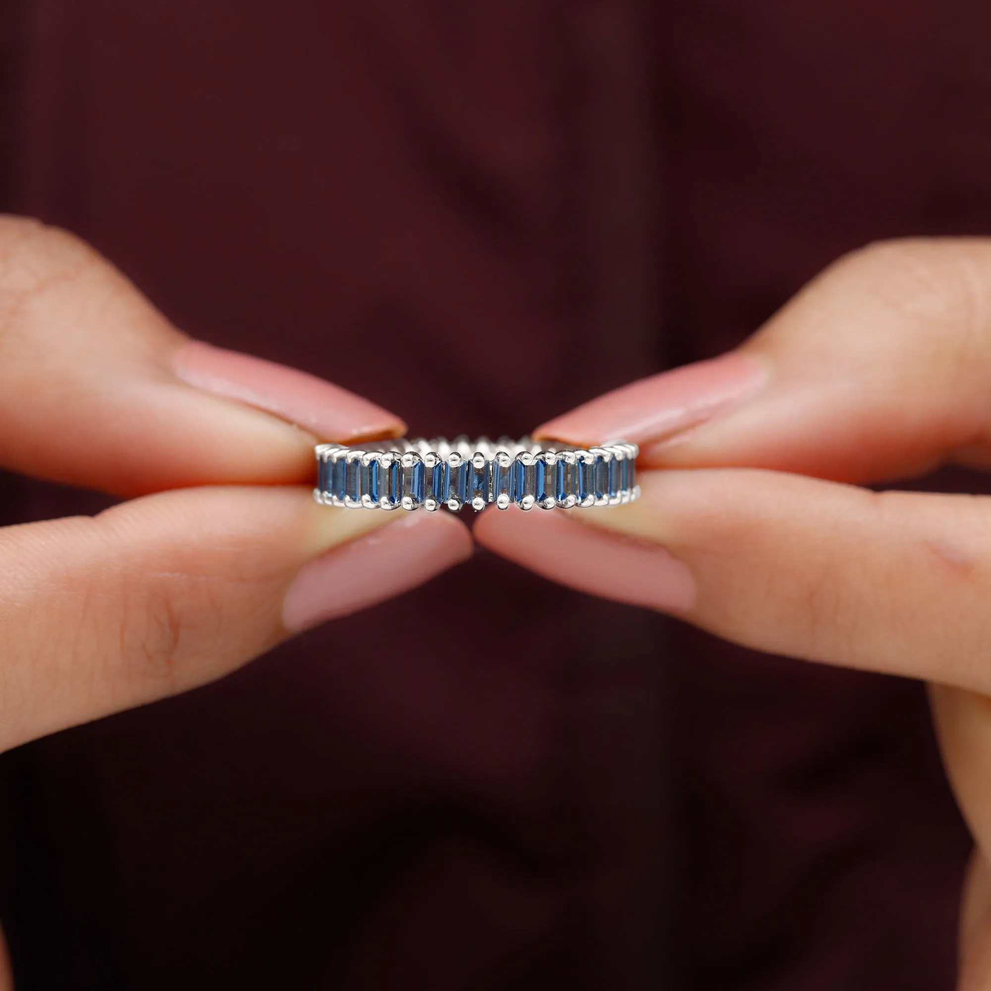 Baguette Cut Created Blue Sapphire Eternity Band Ring