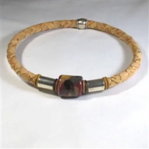Beige Portuguese Cork & Large Kazuri Unisex's Necklace
