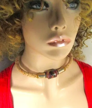 Beige Portuguese Cork & Large Kazuri Unisex's Necklace