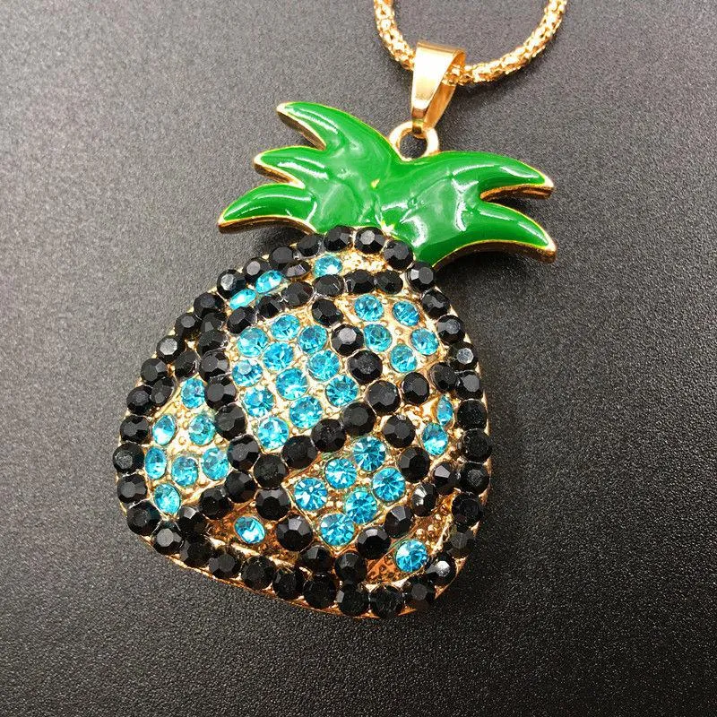 Betsey Johnson Blue & Black Crystal Pineapple Gold Necklace