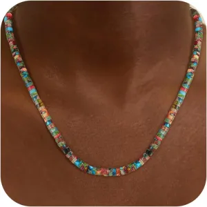 Boho Beaded Necklace for Women - Natural Turquoise Beaded Necklaces Choker Summer Beach Necklace Natural Cloroful Bead Necklaces for Teen Girls Handmade Boho Jewelry Birthday Gift