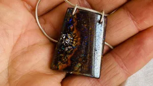 Boulder Opal and Silver Pendant Necklace. Snake Chain