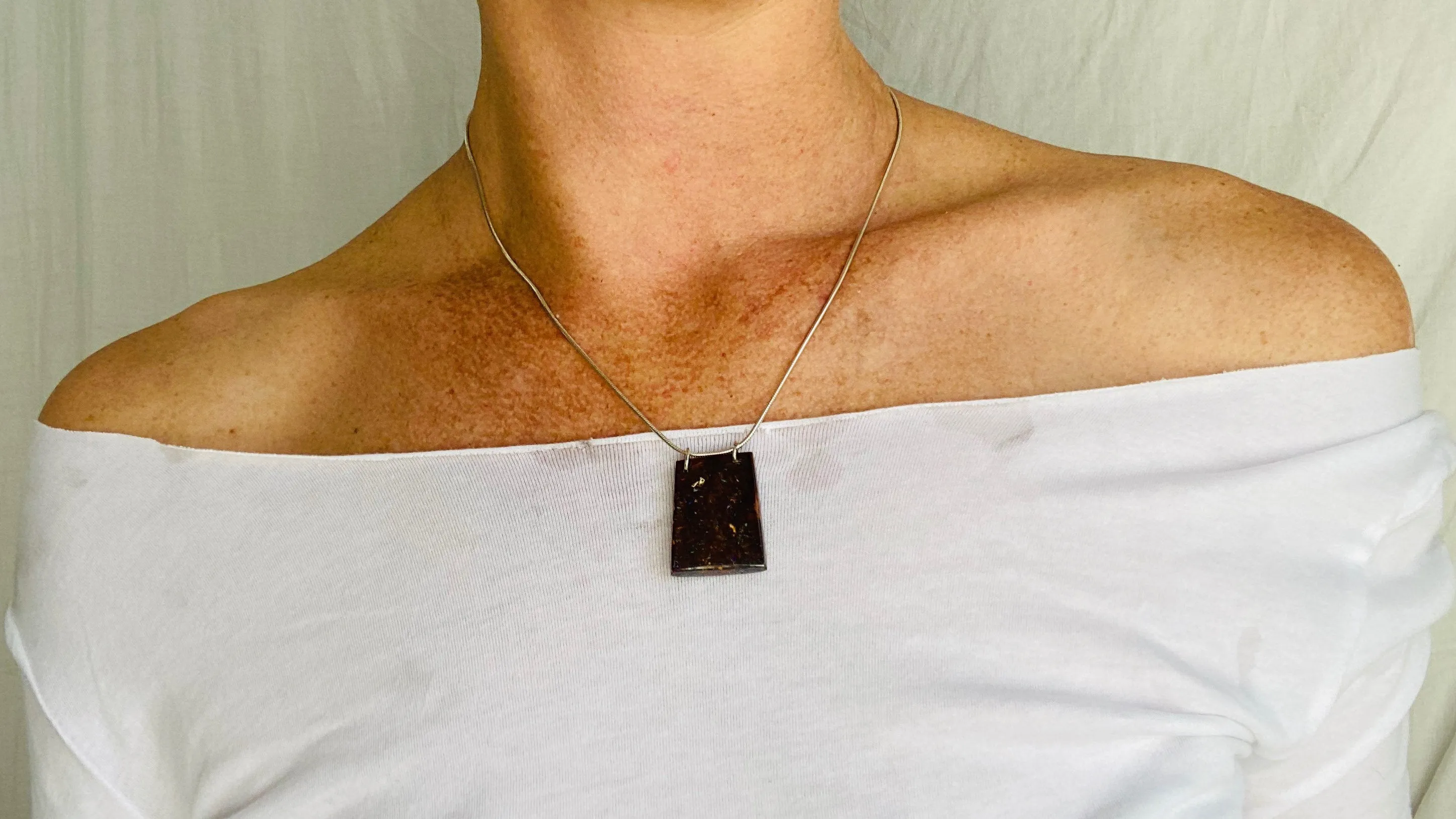 Boulder Opal and Silver Pendant Necklace. Snake Chain