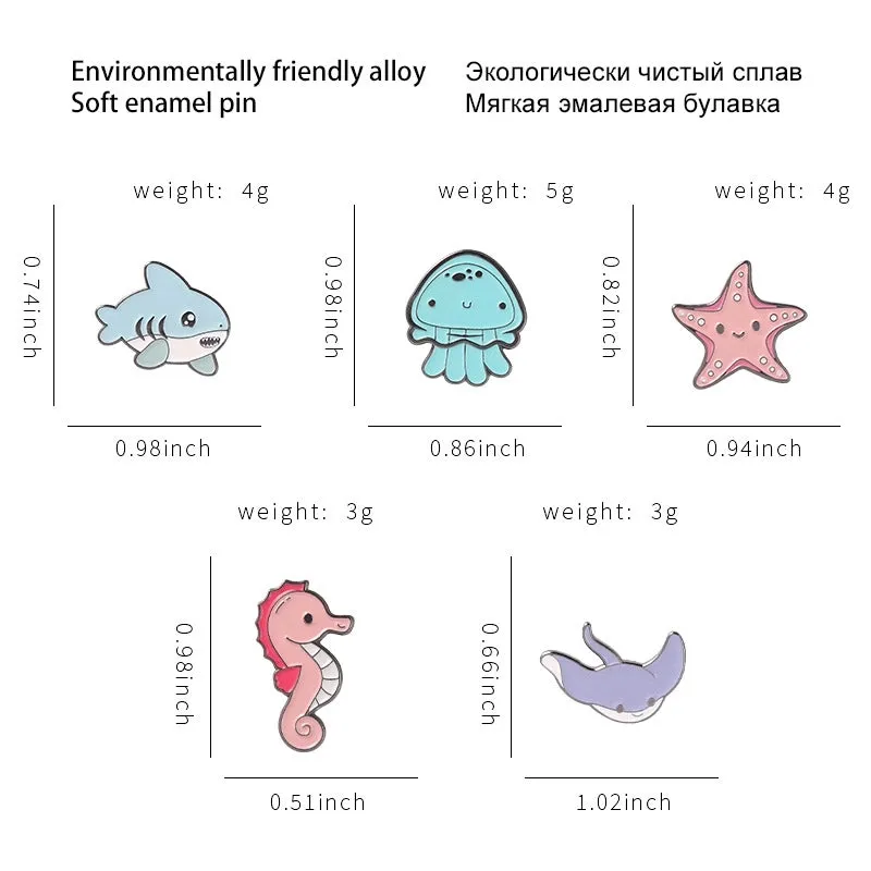 Cartoon Style Pin Animal Starfish Hippocampus Alloy Enamel Unisex Brooches