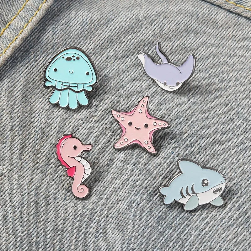 Cartoon Style Pin Animal Starfish Hippocampus Alloy Enamel Unisex Brooches