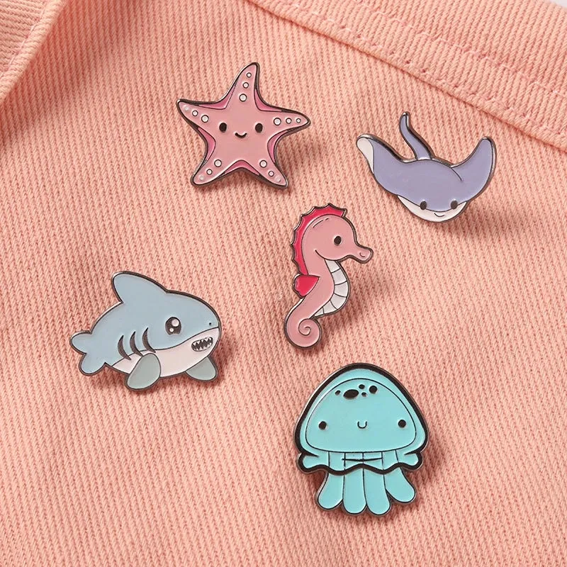 Cartoon Style Pin Animal Starfish Hippocampus Alloy Enamel Unisex Brooches