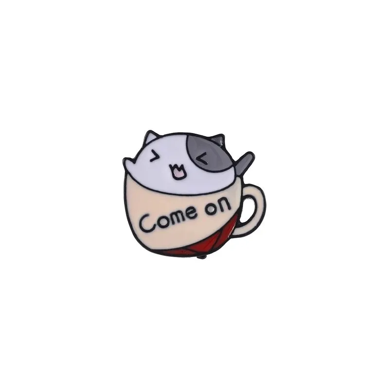 Cartoon Style Pin Cup Cat Alloy Enamel Metal Unisex Brooches