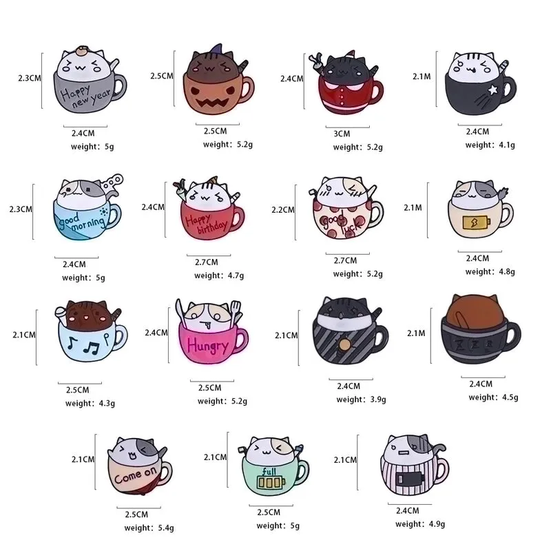 Cartoon Style Pin Cup Cat Alloy Enamel Metal Unisex Brooches