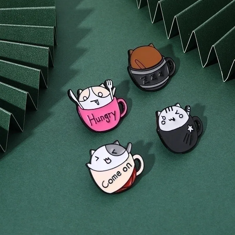 Cartoon Style Pin Cup Cat Alloy Enamel Metal Unisex Brooches