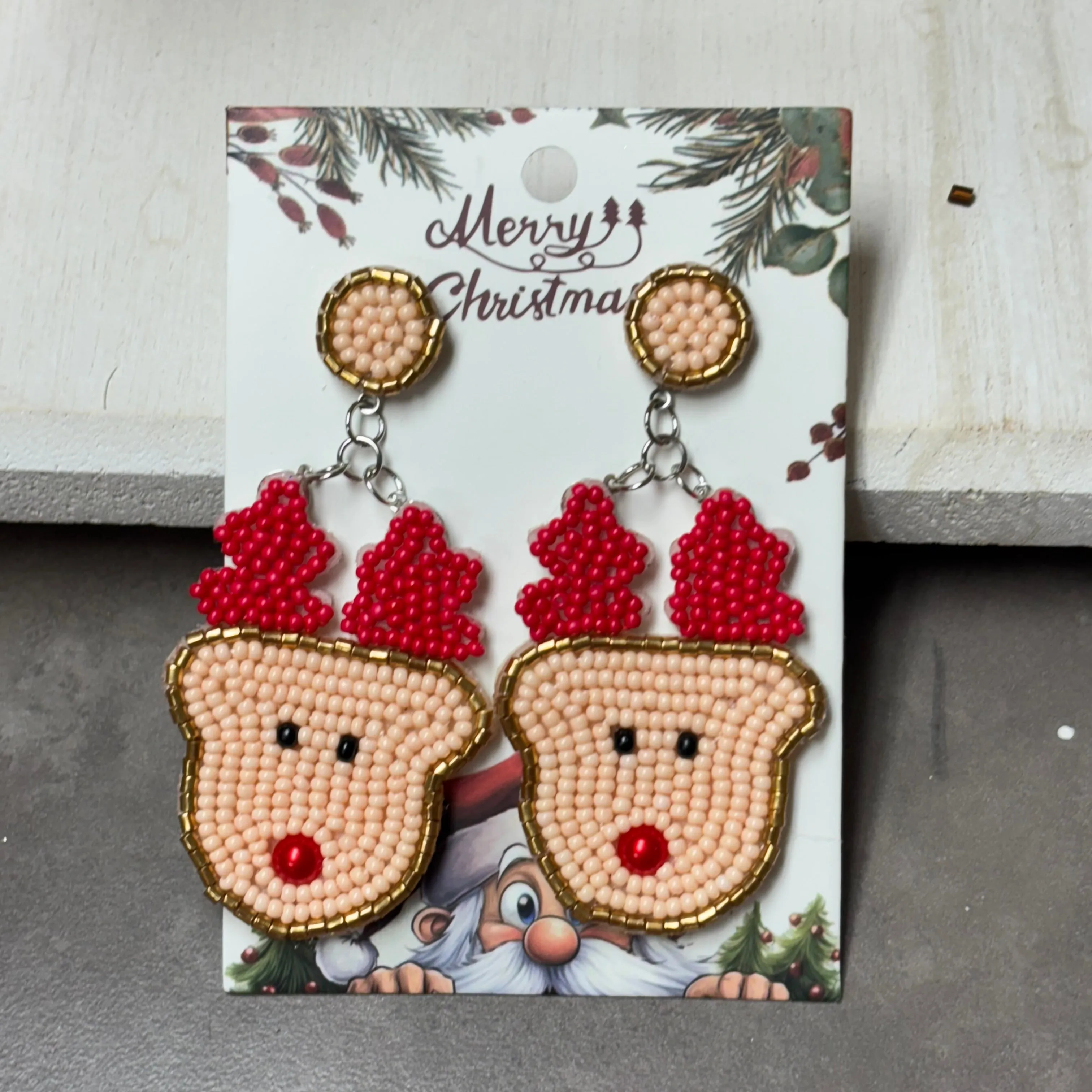 Christmas Statement Seed Bead Drop Earrings ~ Cowgirl Cactus  Cactus with Lights * Reindeer