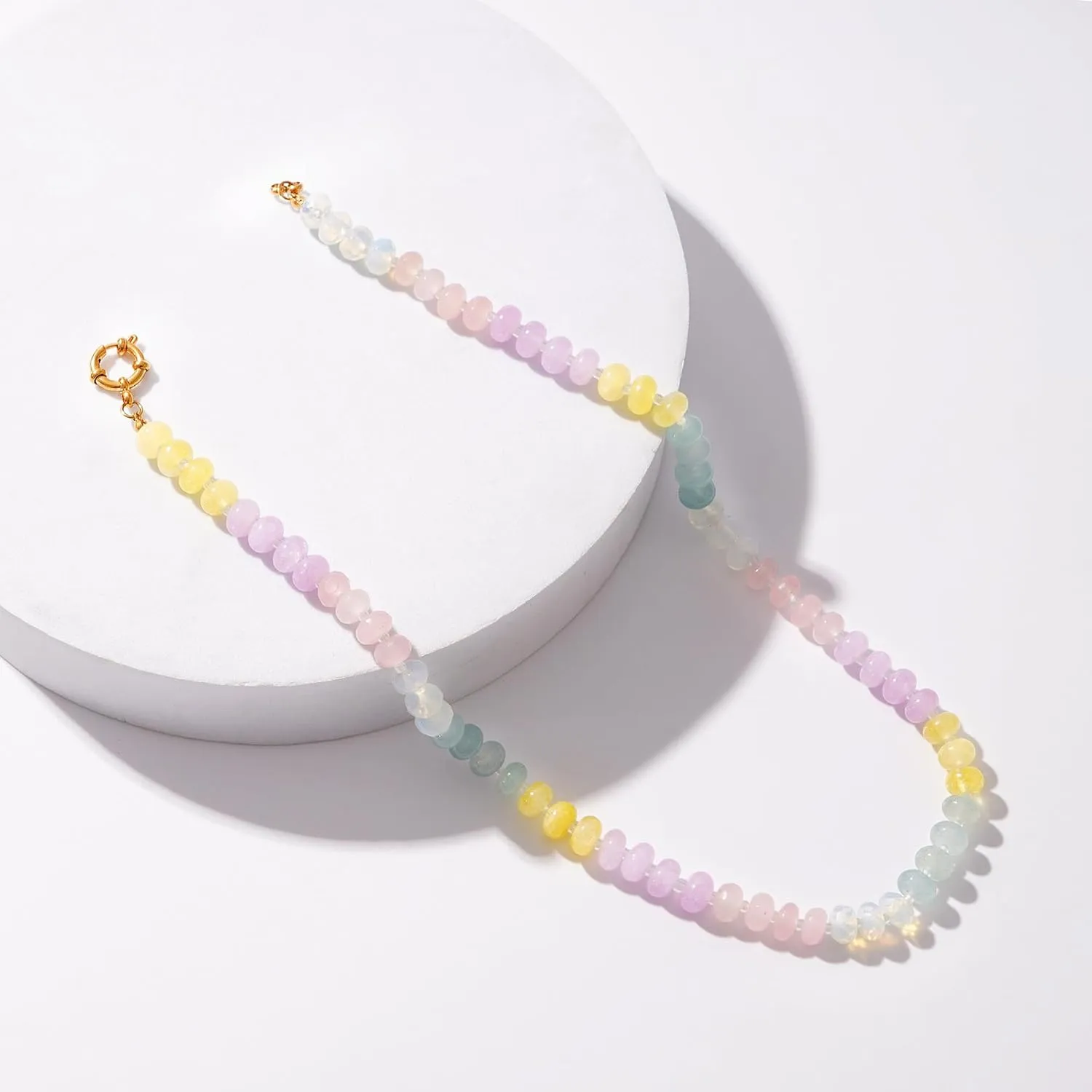 Colorful Beaded Gemstone Necklace for Women, Boho Rainbow Bead Choker with Natural Stone Crystal Beads, Handmade Summer Beach Necklace Jewelry
