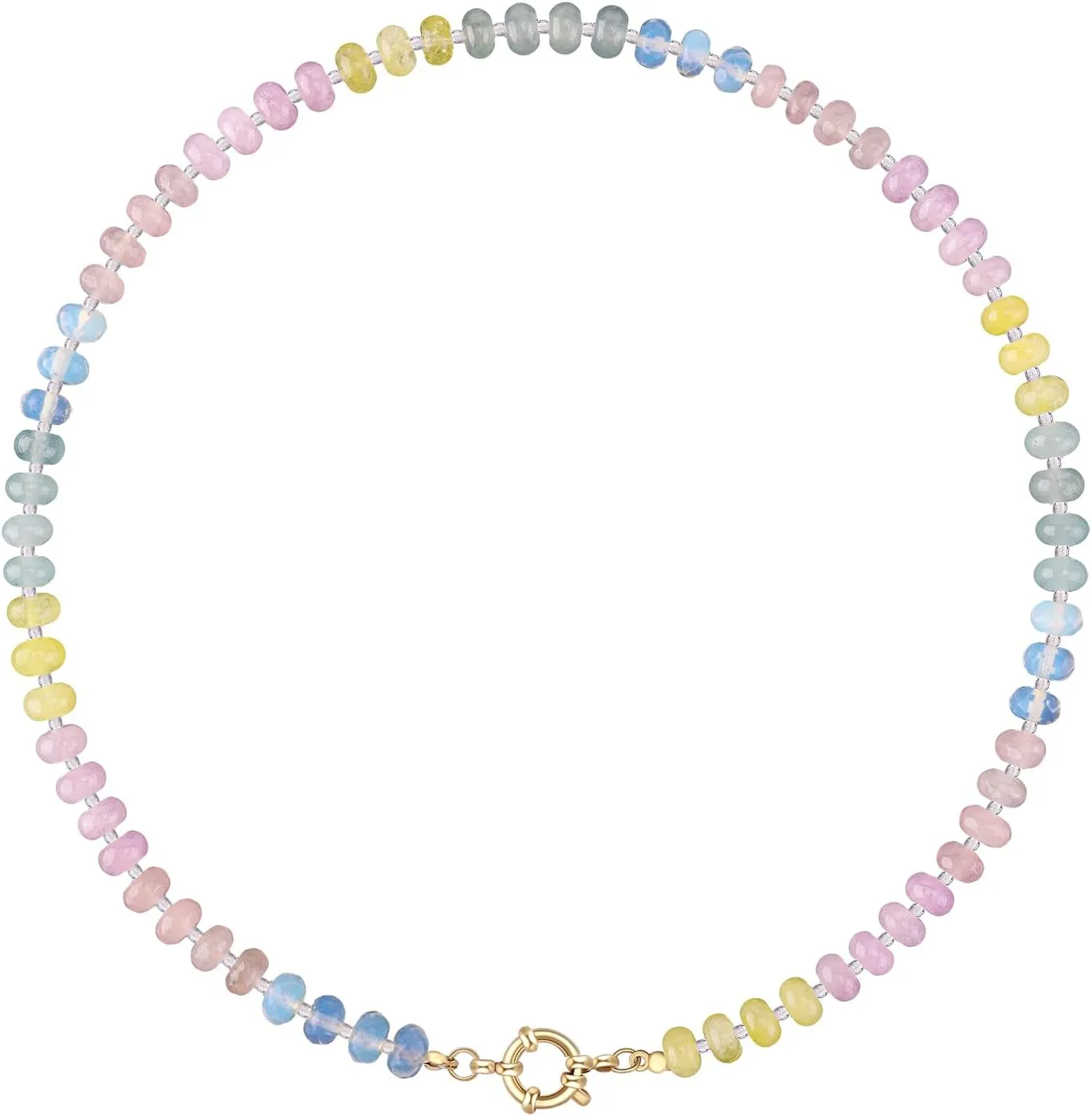 Colorful Beaded Gemstone Necklace for Women, Boho Rainbow Bead Choker with Natural Stone Crystal Beads, Handmade Summer Beach Necklace Jewelry