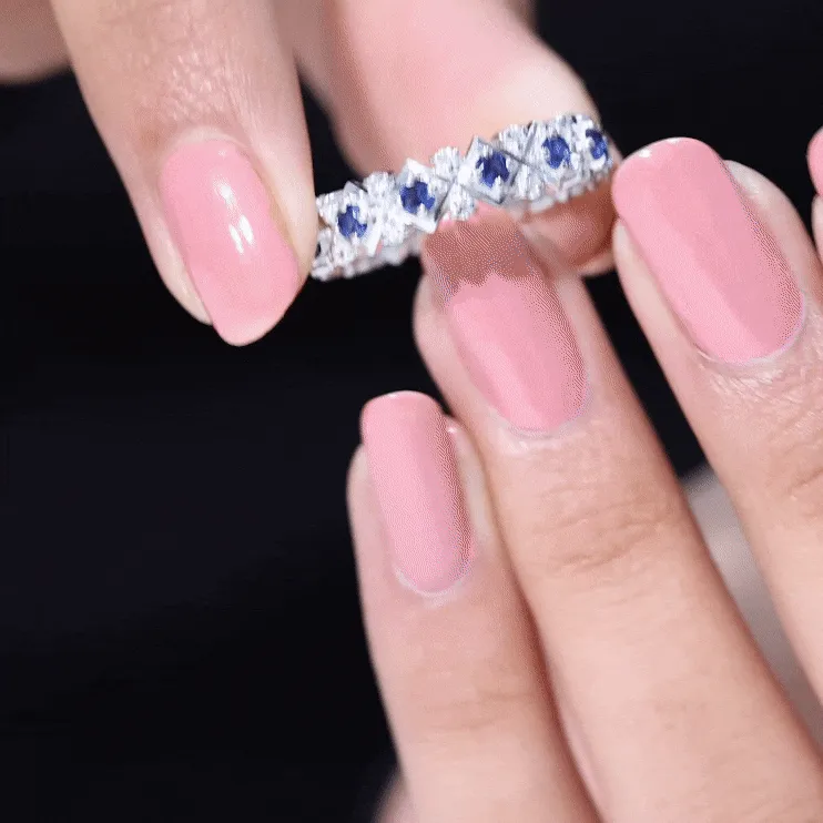 Created Blue Sapphire and Diamond Full Eternity Band Ring
