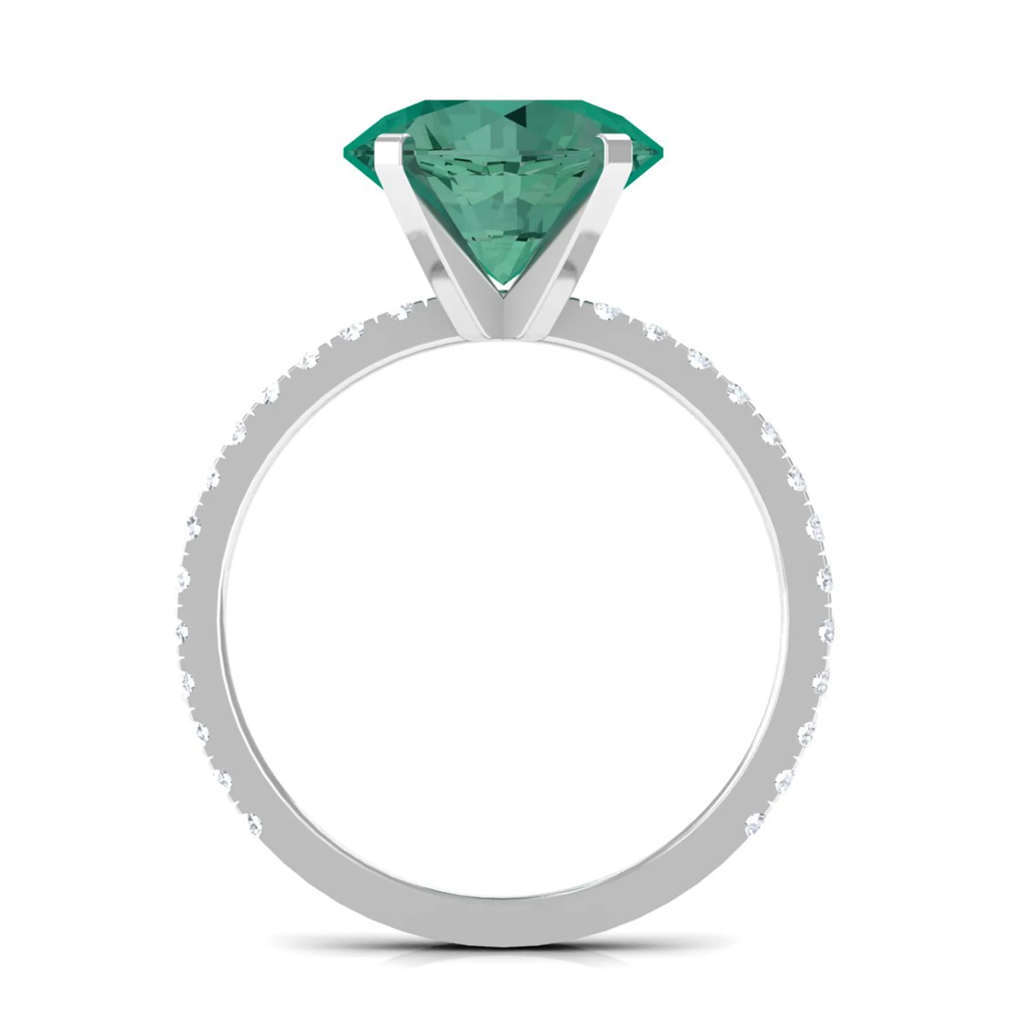 Created Green Sapphire Solitaire Engagement Ring with Diamond