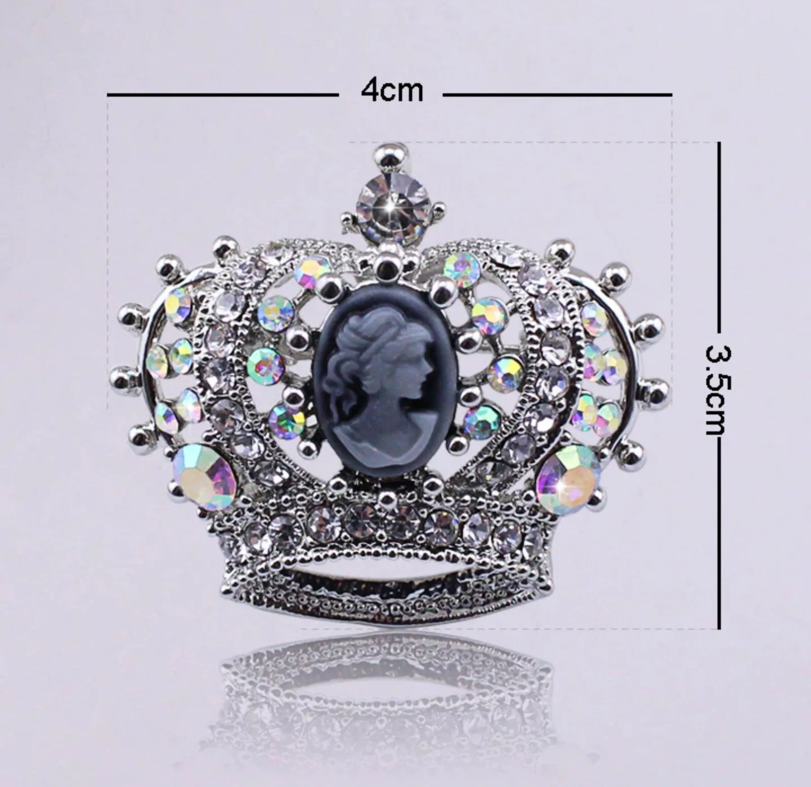 Crown brooch stunning vintage look silver plated stones royal princess design g1