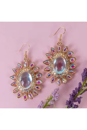 Crystal Flower Drop Earrings In Gold With AB Stones