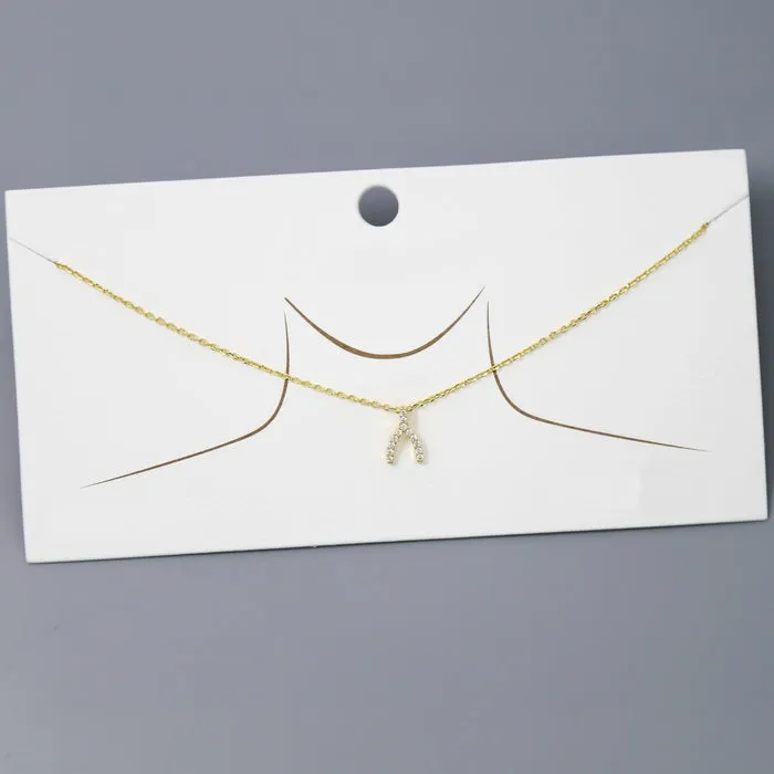 CZ Pave Lucky Bone Pendant Gold Dipped Short Chain Necklace