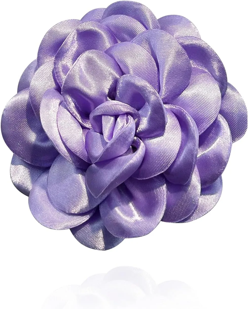 Elegant Large Rose Flower Brooches Lapel Pins Handmade Dainty Satin Fabric Brooches Big Camellia Flower Brooch Pin for Women Wedding Part Dance Dress Suit Clothes Accessories Jewelry