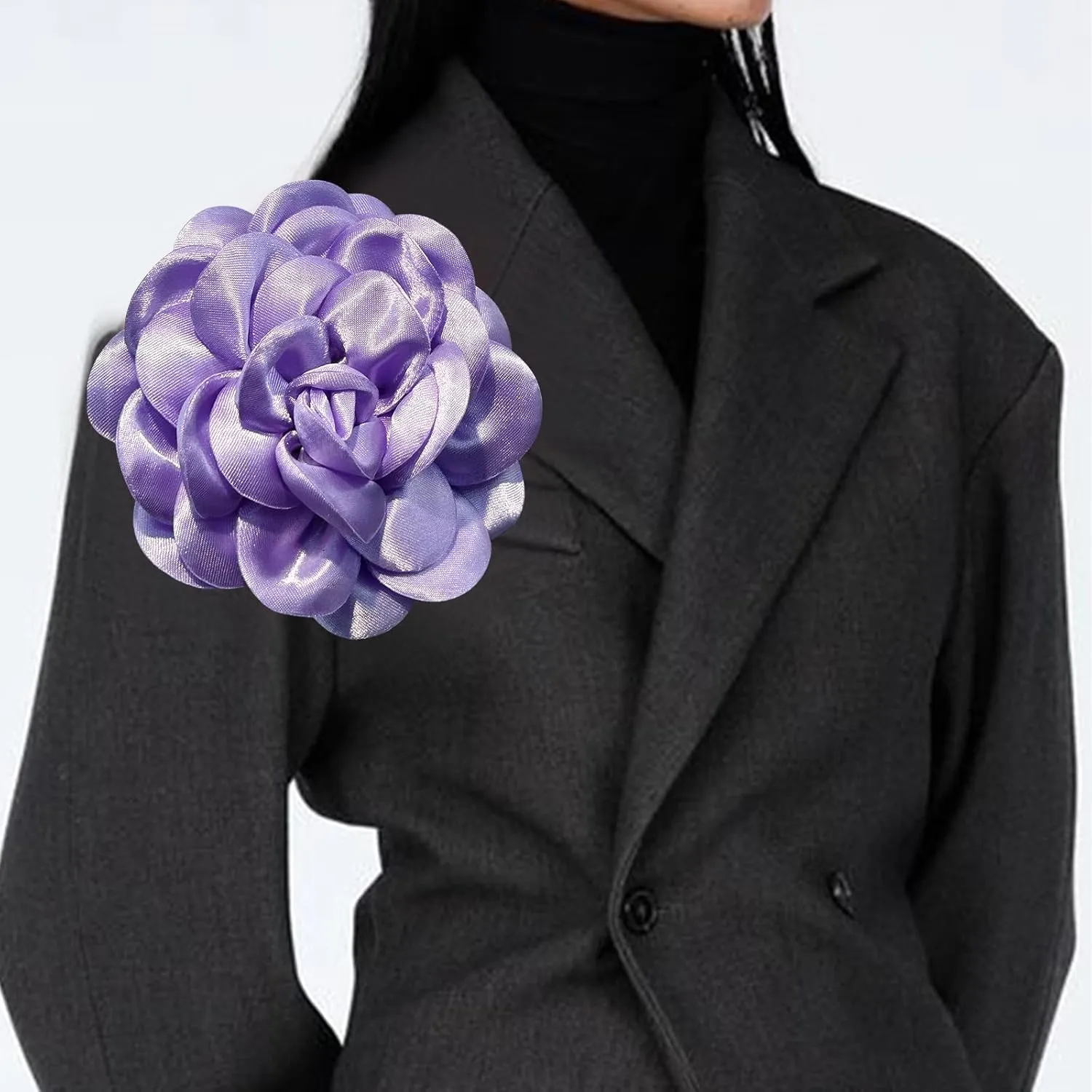 Elegant Large Rose Flower Brooches Lapel Pins Handmade Dainty Satin Fabric Brooches Big Camellia Flower Brooch Pin for Women Wedding Part Dance Dress Suit Clothes Accessories Jewelry