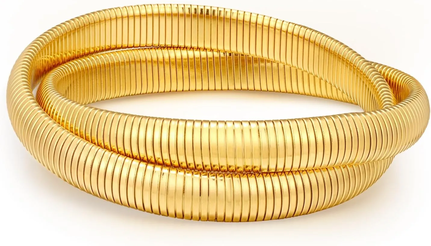Gold Bangle Bracelets for Women Chunky Stretch Bracelets for Women 18K Gold Plated Stainless Steel Link Chain Bracelets Wide Gold Wristband Plus Size Bracelets Jewelry Gifts for Women