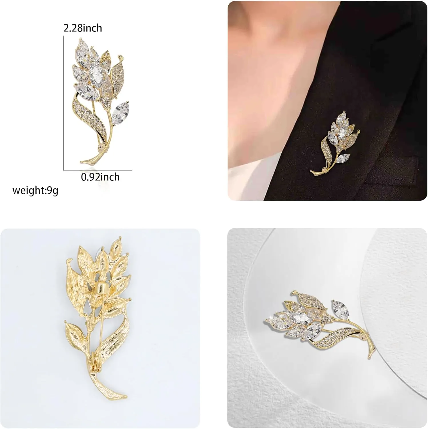 Gold Crystal Flower Leaf Brooches for Womne Elegant Rhinestone Pearl Floral Brooch Pins Fashion Jewelry Brooch pin Accessories for Women Men Gift