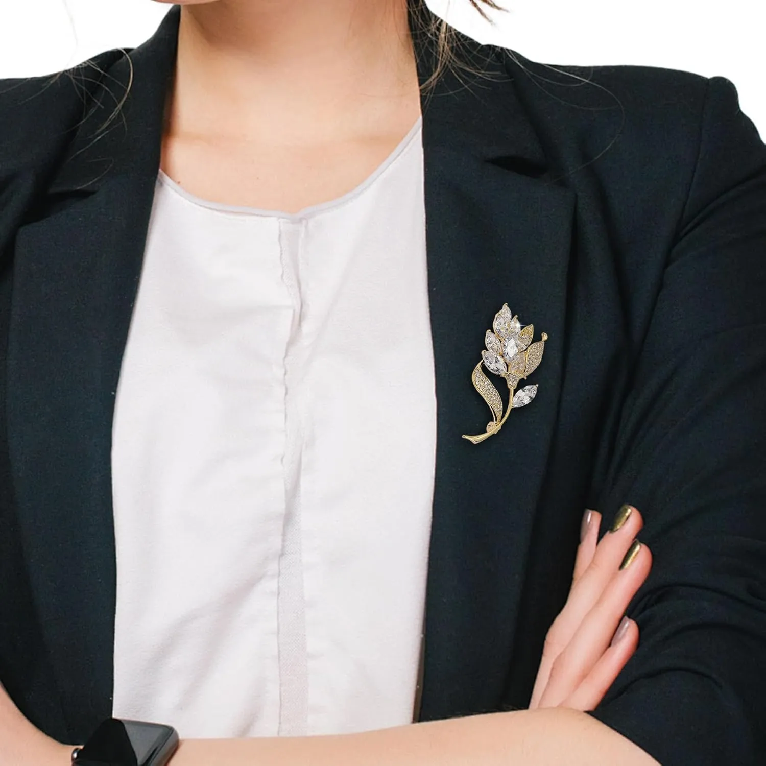 Gold Crystal Flower Leaf Brooches for Womne Elegant Rhinestone Pearl Floral Brooch Pins Fashion Jewelry Brooch pin Accessories for Women Men Gift