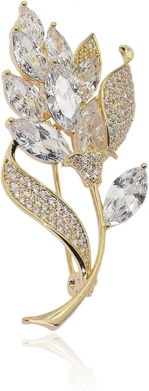 Gold Crystal Flower Leaf Brooches for Womne Elegant Rhinestone Pearl Floral Brooch Pins Fashion Jewelry Brooch pin Accessories for Women Men Gift
