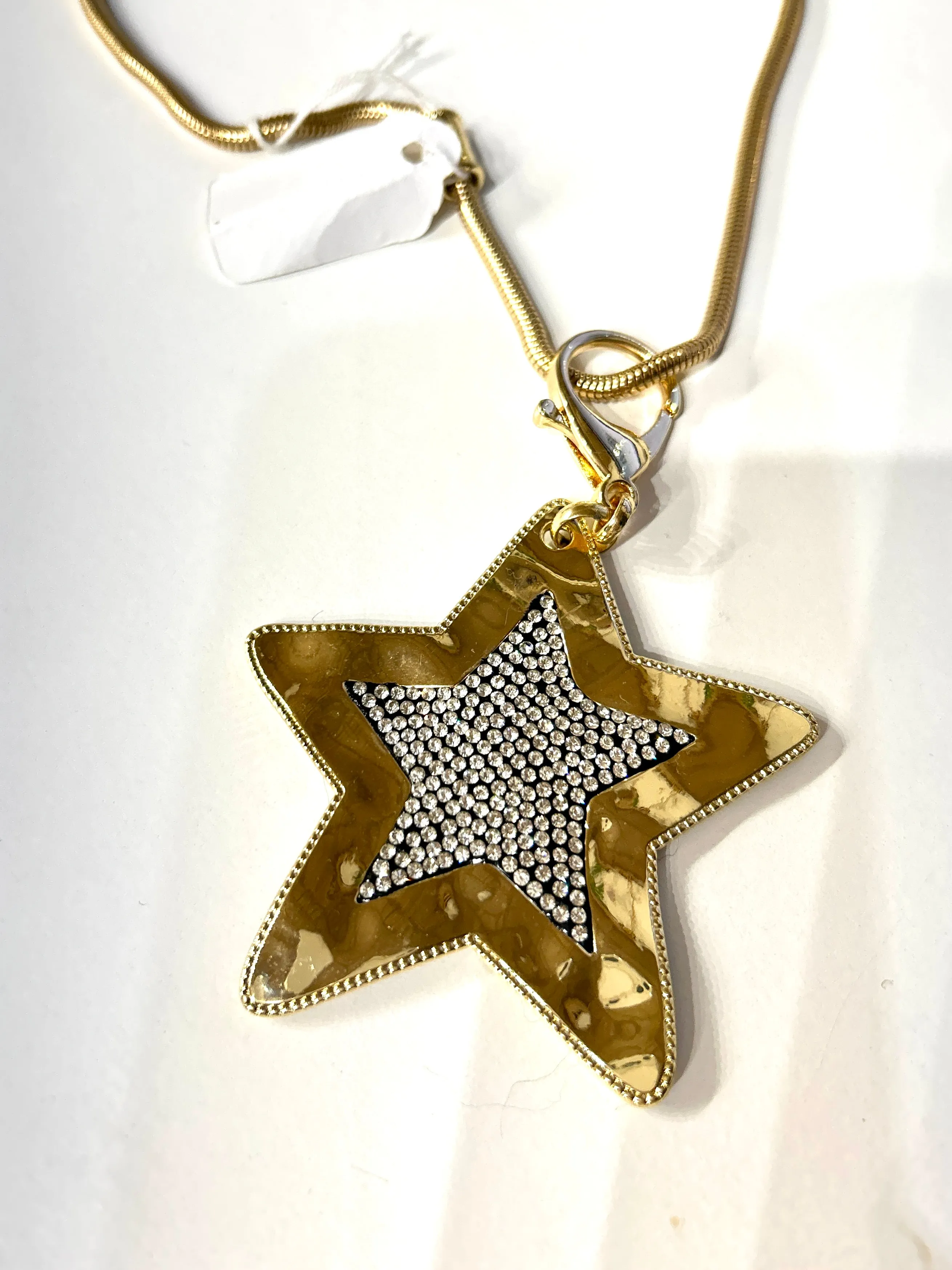 Gold Diamant Long Star or Heart Necklace