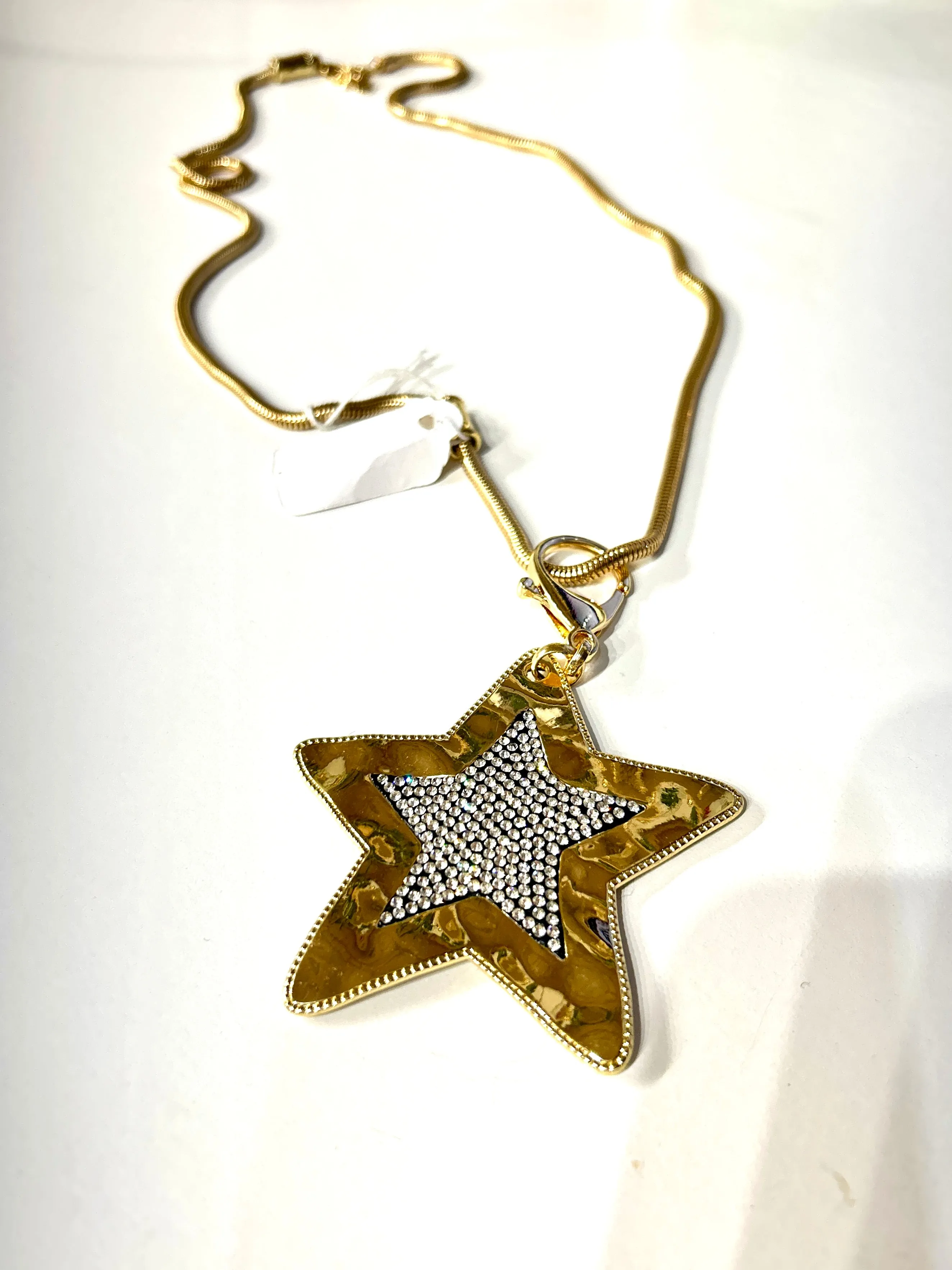 Gold Diamant Long Star or Heart Necklace