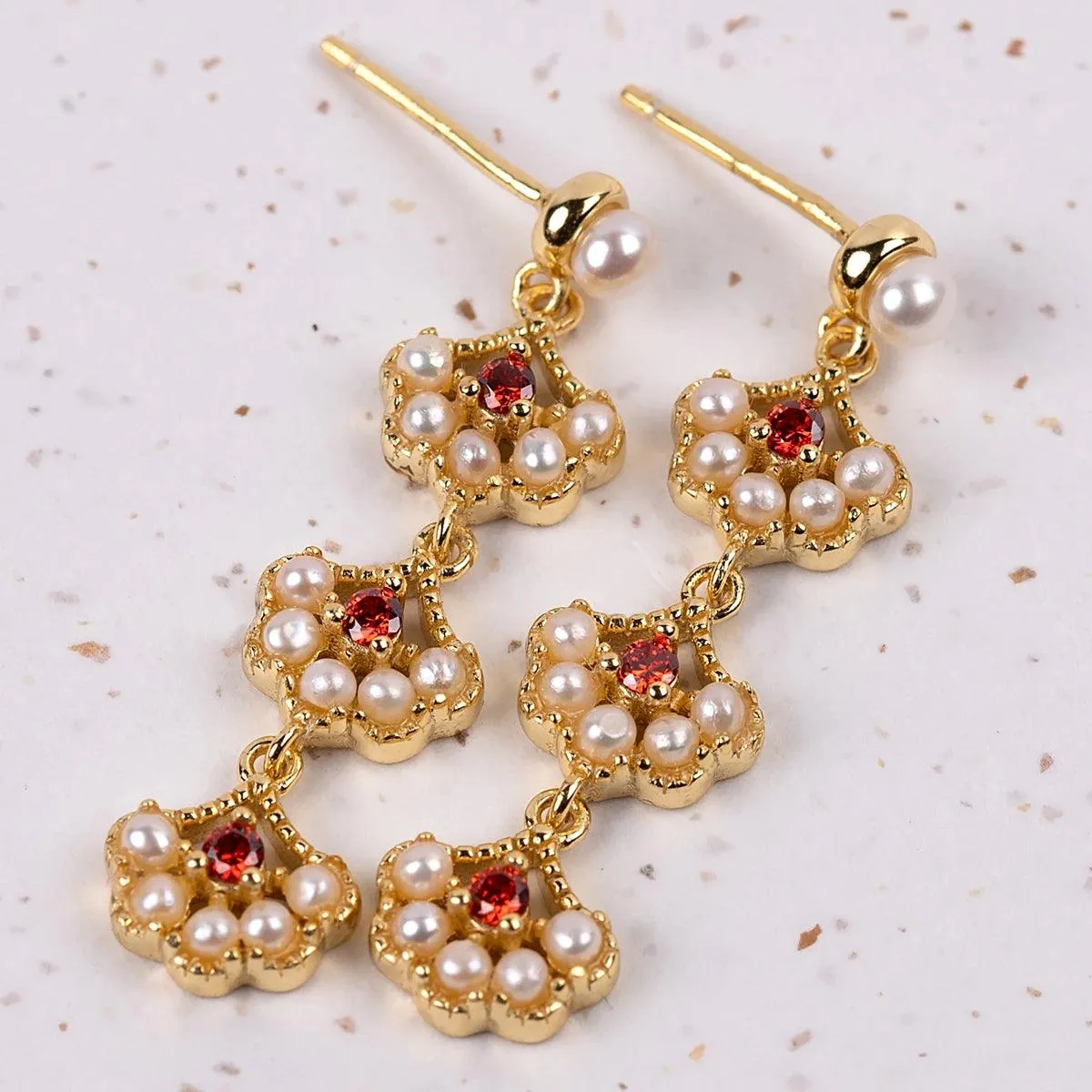 Gold Fan Drop Earrings