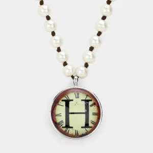 iLLASPARKZ -H- Monogram Pearl Beaded Watch Printed Long Necklace
