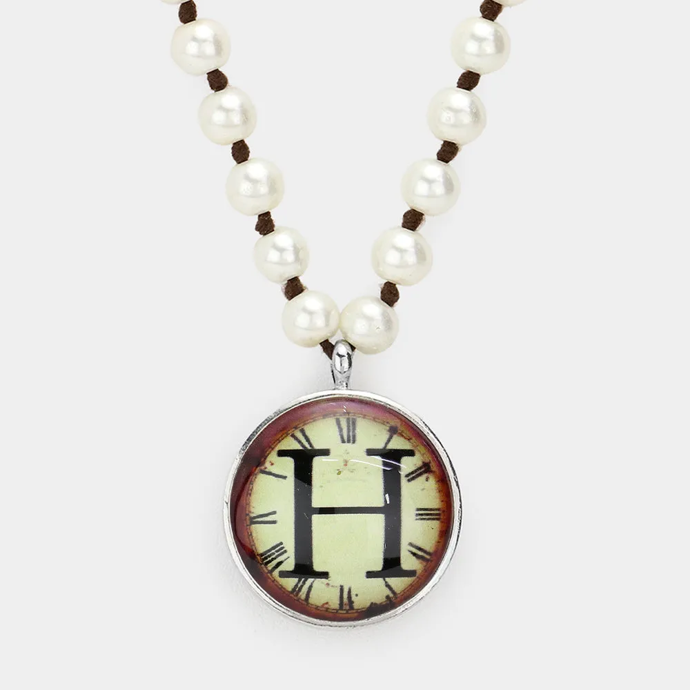 iLLASPARKZ -H- Monogram Pearl Beaded Watch Printed Long Necklace