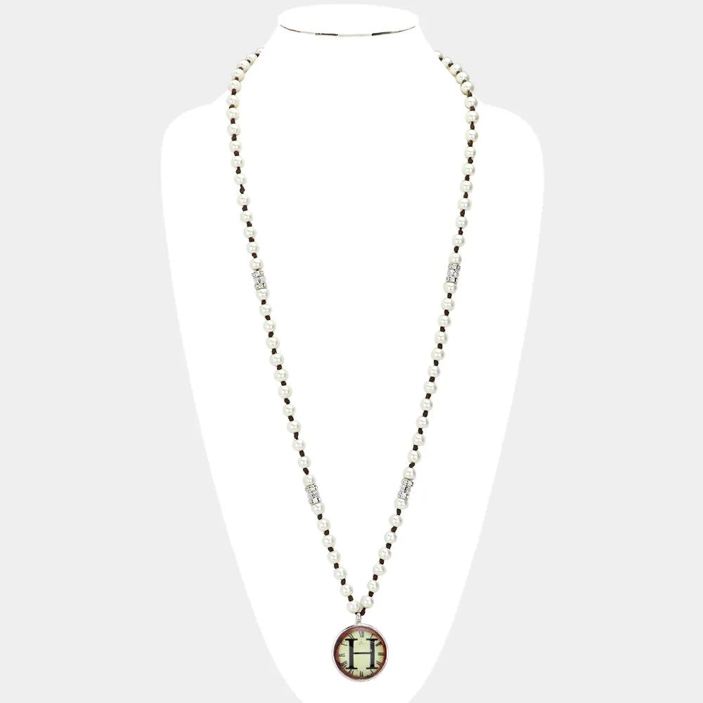 iLLASPARKZ -H- Monogram Pearl Beaded Watch Printed Long Necklace