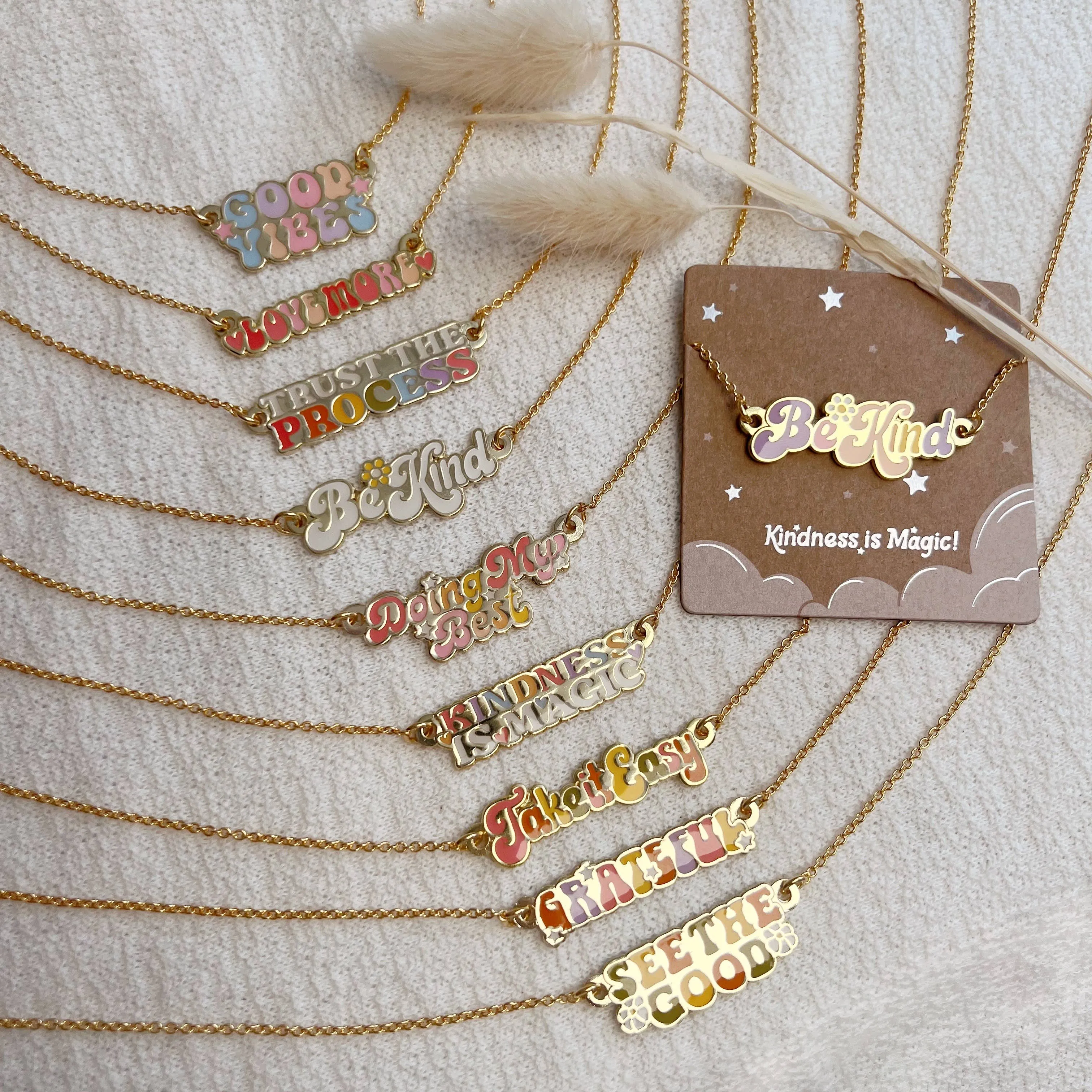 Inspirational Nameplate Necklace: Good Vibes