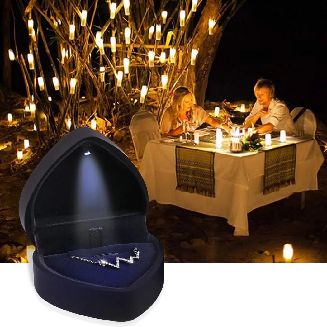 iSuperb Pendant Necklace Box with LED Light Heart Shape Jewelry Gift Box Bracelet Case for Anniversary Wedding Engagment (Black)