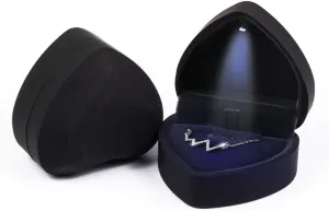 iSuperb Pendant Necklace Box with LED Light Heart Shape Jewelry Gift Box Bracelet Case for Anniversary Wedding Engagment (Black)