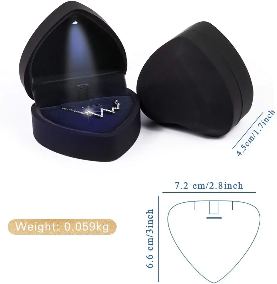 iSuperb Pendant Necklace Box with LED Light Heart Shape Jewelry Gift Box Bracelet Case for Anniversary Wedding Engagment (Black)
