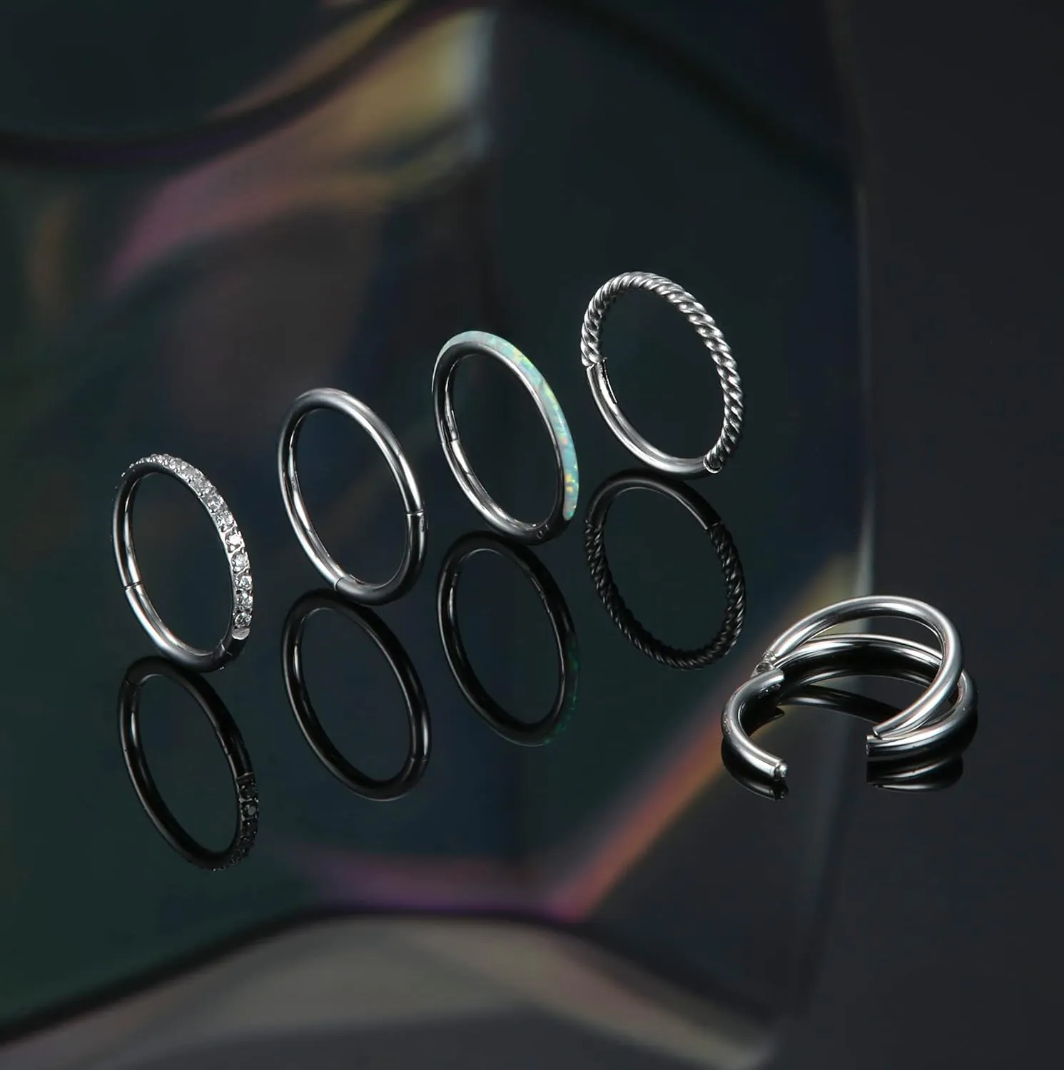 Jstyle 5Pcs 18G 16G Surgical Steel Nose Rings Hoop for Women Opal CZ Clicker Hinged Septum Nose Ring Lip Helix Cartilage Hoop Earring Daith Rook Conch Piercing Jewelry for Women 8mm 10mm