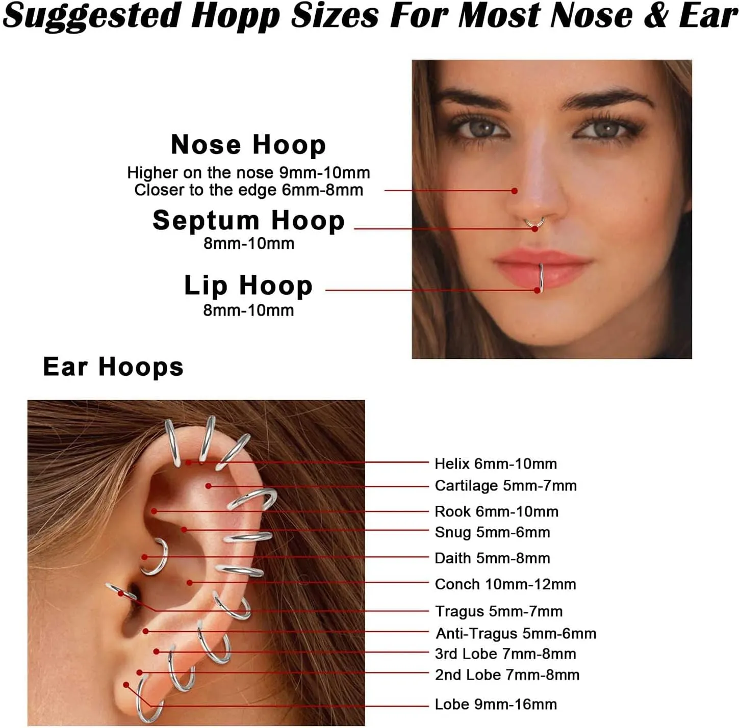 Jstyle 5Pcs 18G 16G Surgical Steel Nose Rings Hoop for Women Opal CZ Clicker Hinged Septum Nose Ring Lip Helix Cartilage Hoop Earring Daith Rook Conch Piercing Jewelry for Women 8mm 10mm