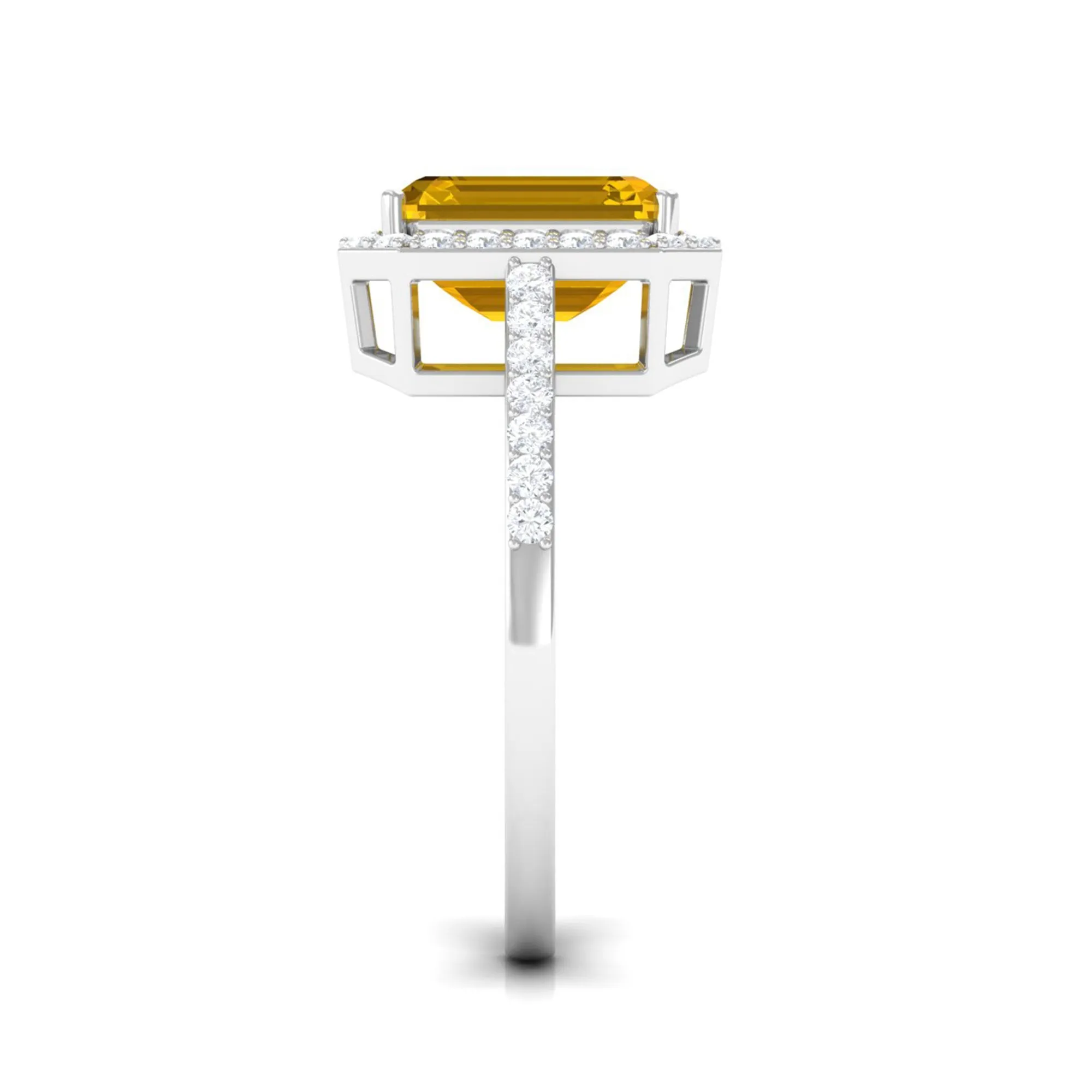Lab Grown Yellow Sapphire Emerald Cut Engagement Ring with Diamond