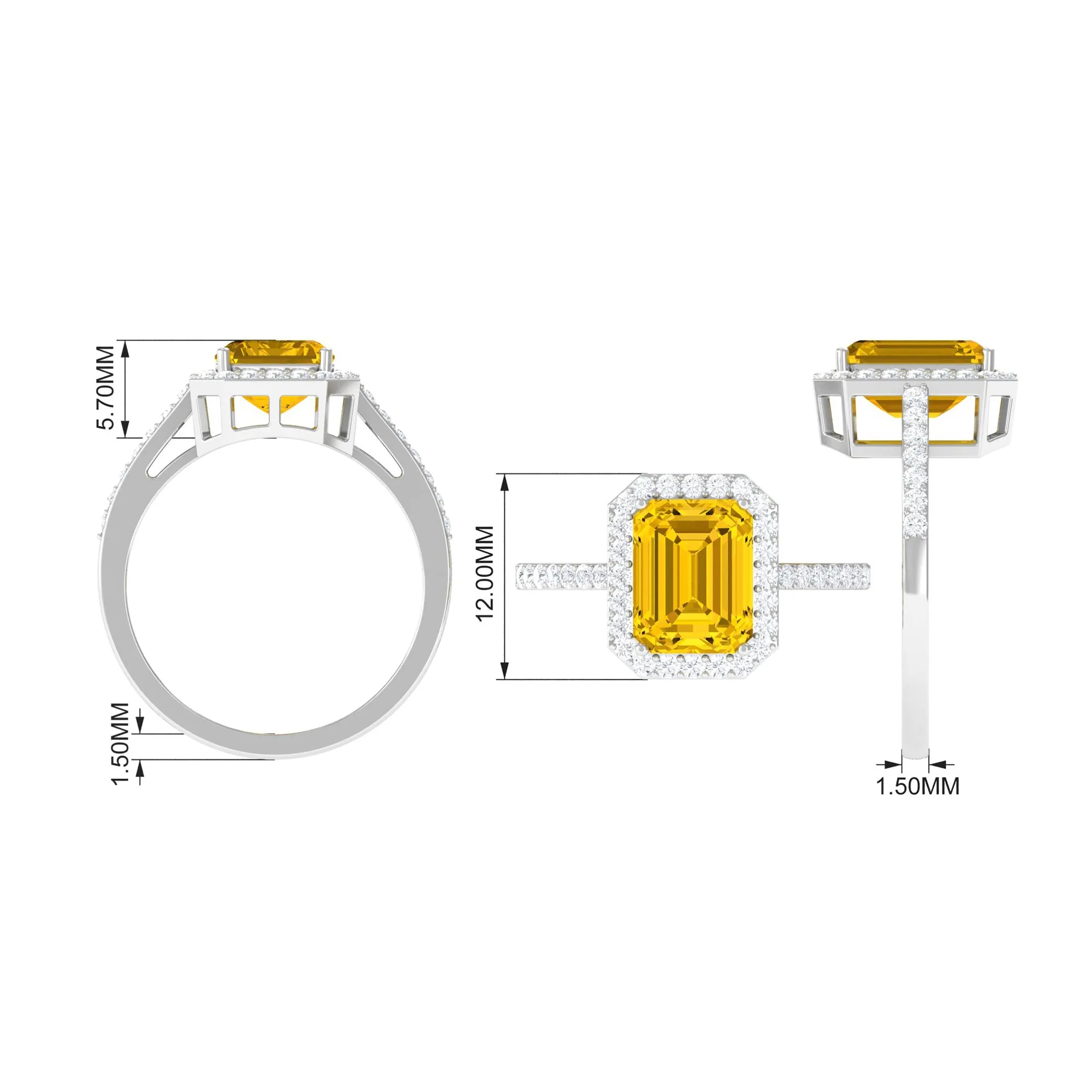 Lab Grown Yellow Sapphire Emerald Cut Engagement Ring with Diamond