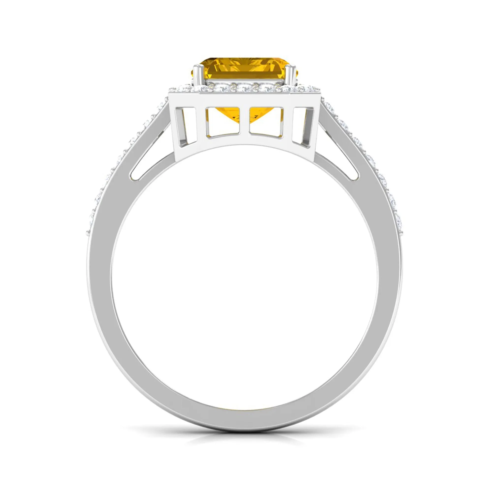 Lab Grown Yellow Sapphire Emerald Cut Engagement Ring with Diamond